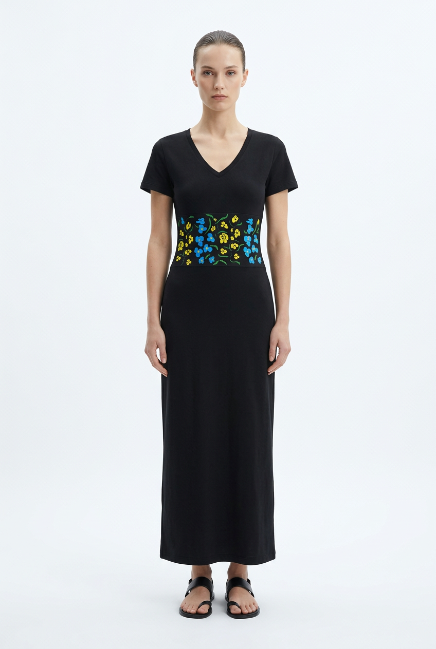 Women's V-Neck Short Sleeve Maxi Dress