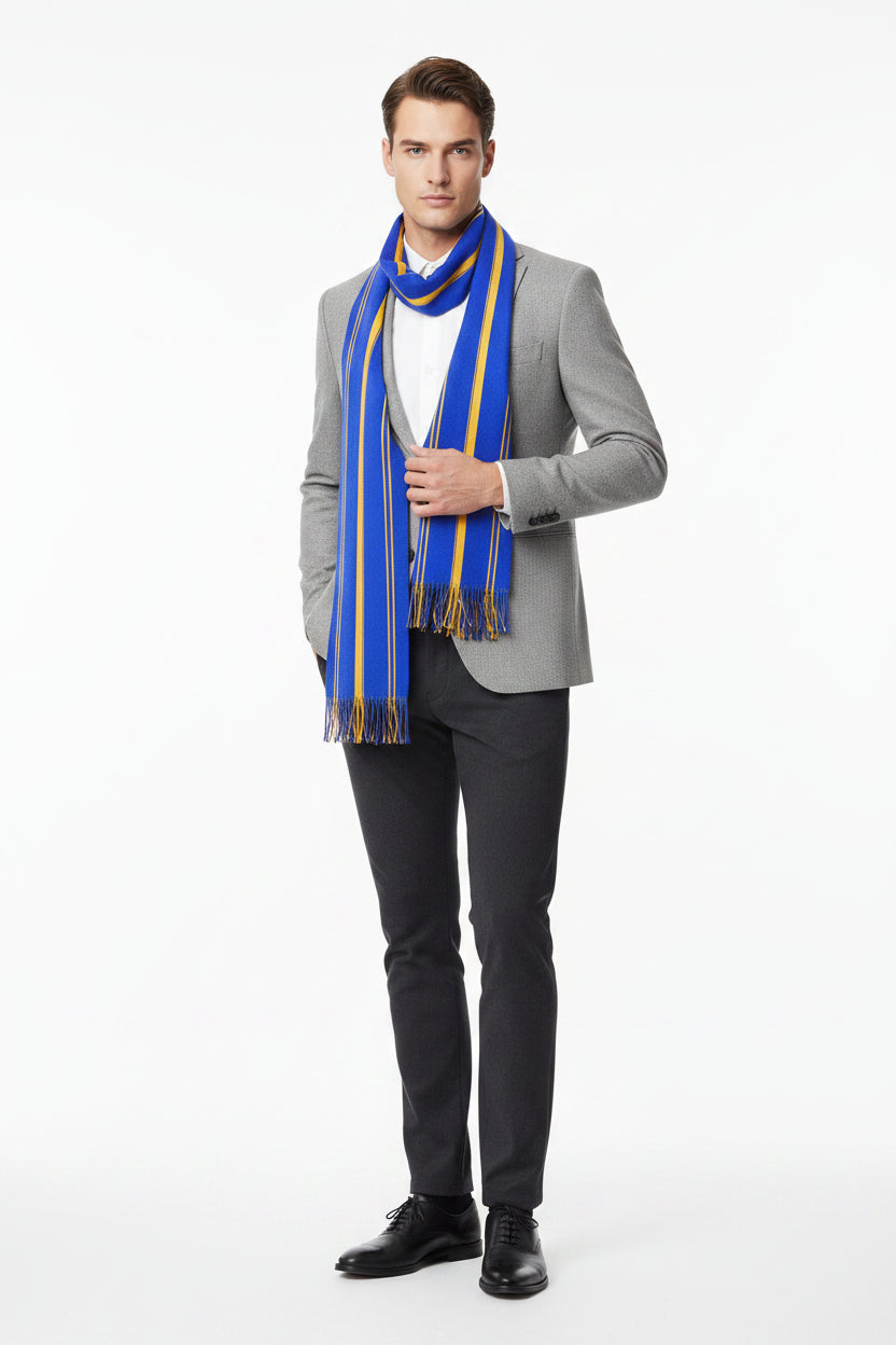 Striped Lightweight Scarf – Blue & Yellow Summer Wrap
