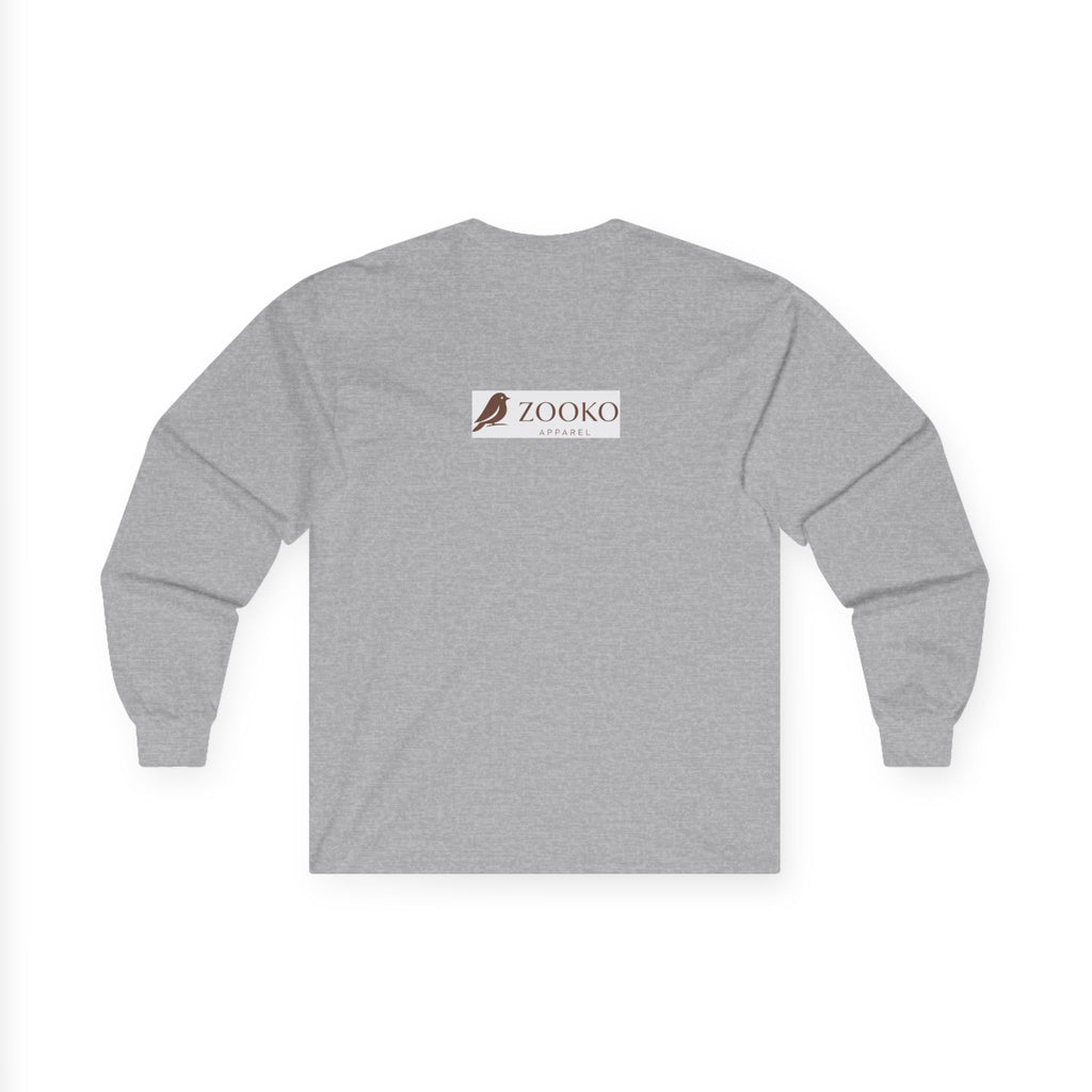 Azure Echo Long Sleeve Tee — Blue Stripe Silhouette Graphic