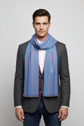 Light Blue Striped Scarf — Lightweight Pastel Plaid Wrap