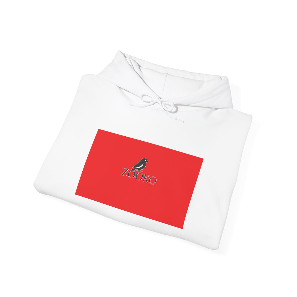 Zooko Logo Hoodie — Minimal Red Chest Graphic & Back Logo Pullover