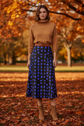 Blue Dots on Black-Midi Skirt