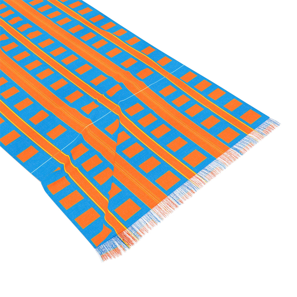 Geometric Stripe Lightweight Scarf — Colorblock Blue & Orange Fashion Wrap