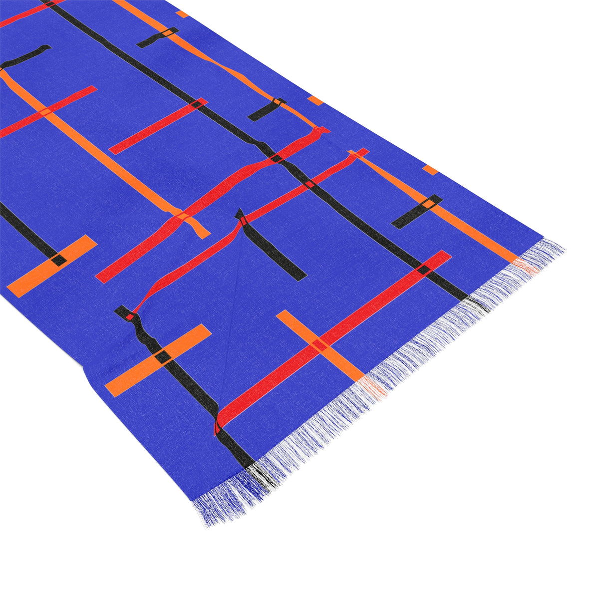 Geometric Grid Light Scarf — Modern Blue & Orange Patterned Wrap