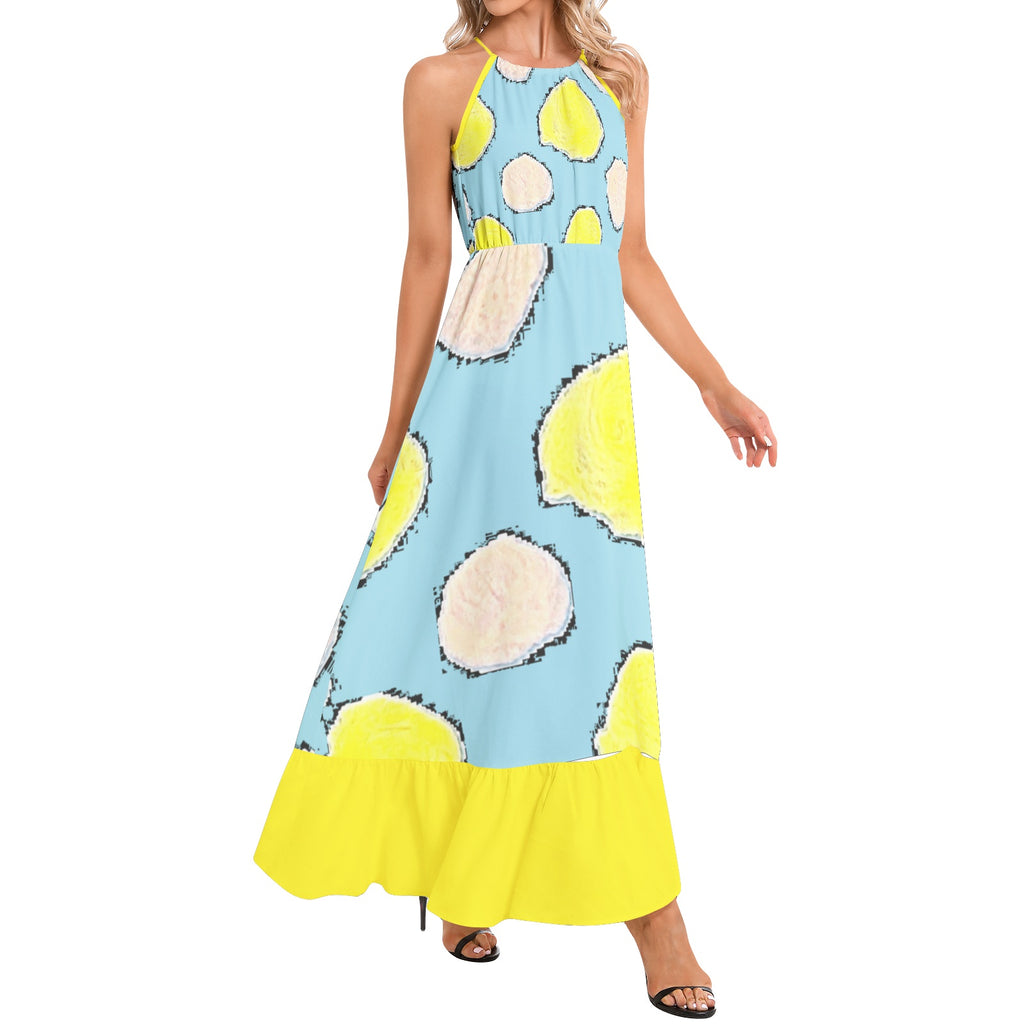 Ruffle Hem Halter Neck Maxi Dress