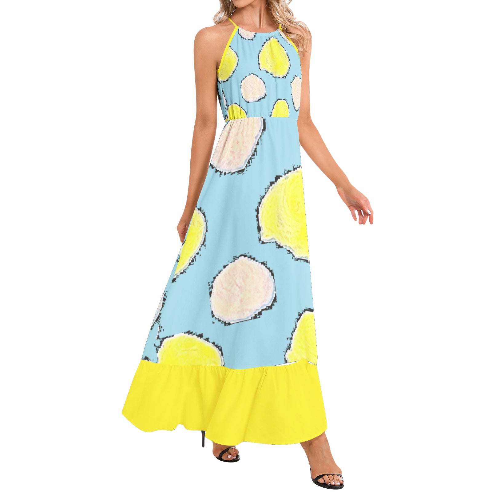 Ruffle Hem Halter Neck Maxi Dress