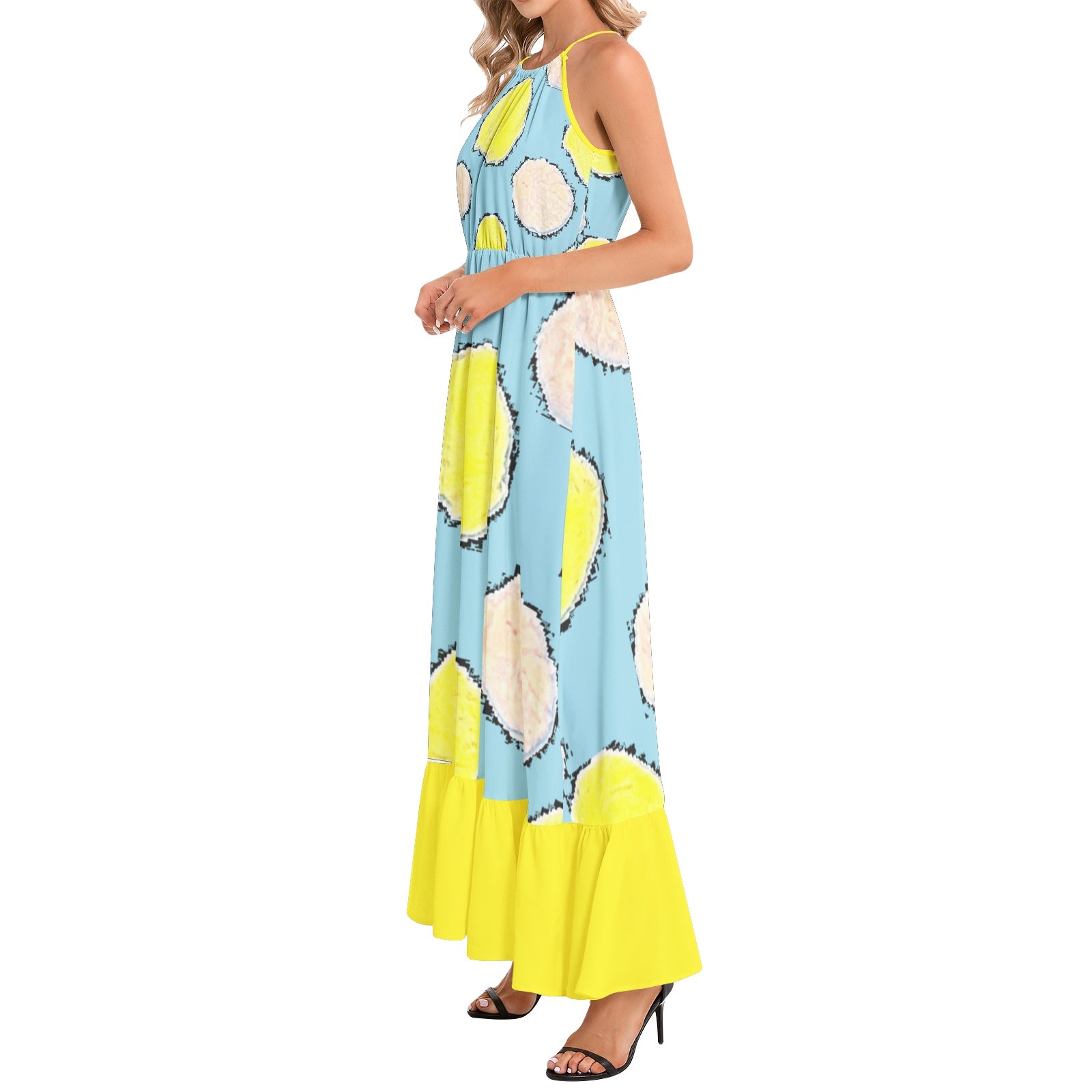 Ruffle Hem Halter Neck Maxi Dress