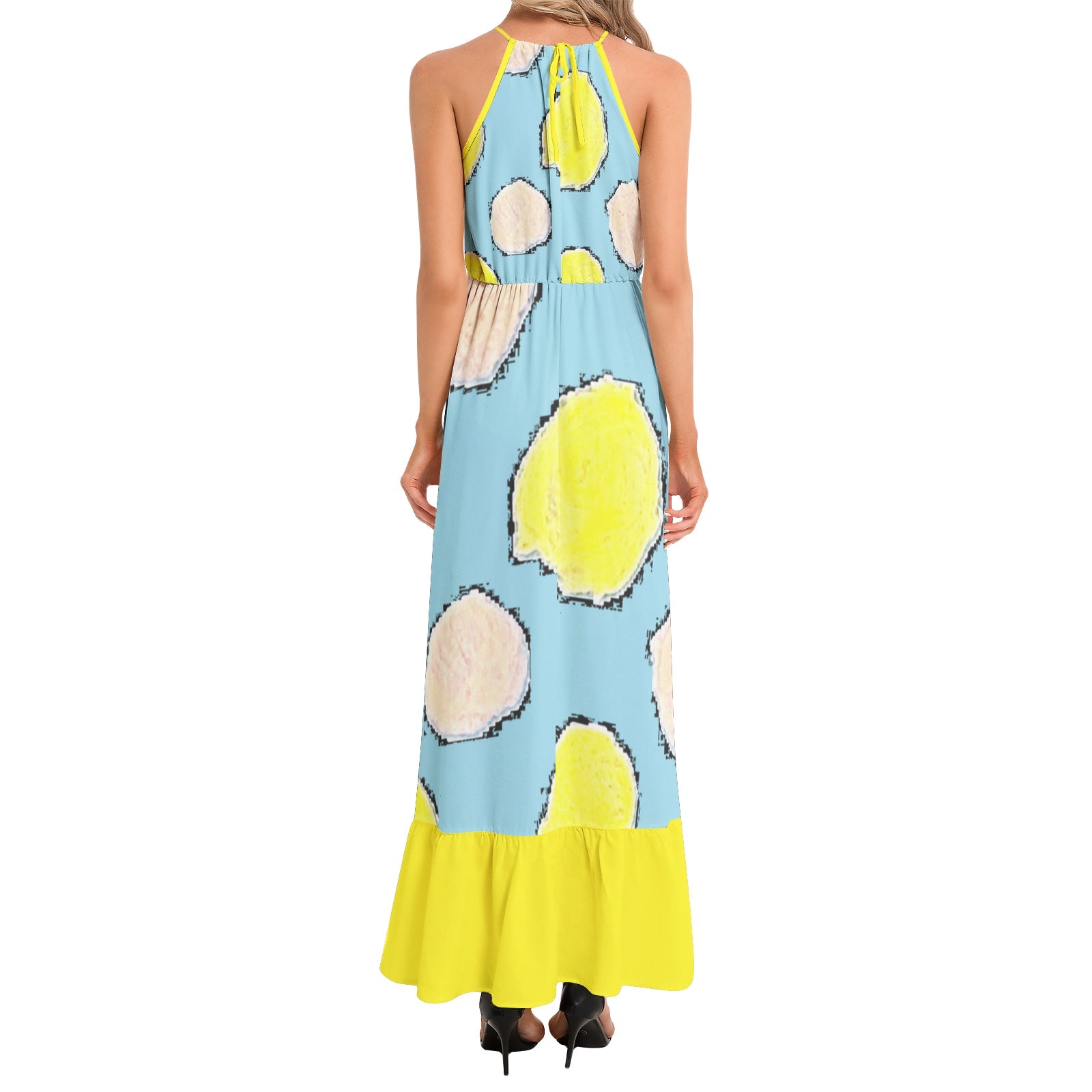 Ruffle Hem Halter Neck Maxi Dress