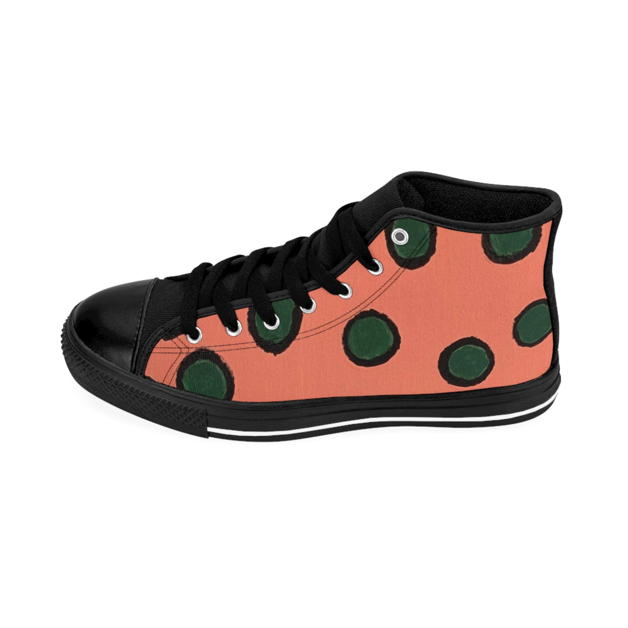 Women's Polka Dot High-Top Sneakers — Retro Peach & Green Dot Pattern