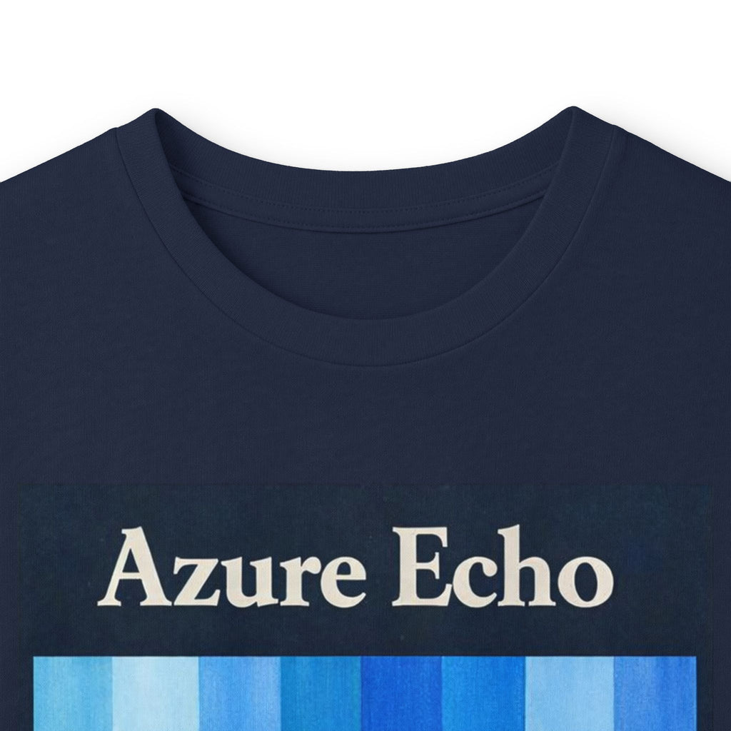 Azure Echo Long Sleeve Tee — Blue Stripe Silhouette Graphic