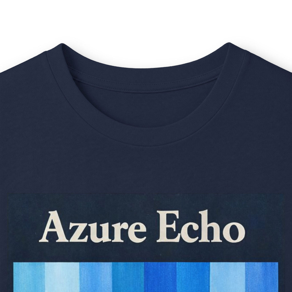 Azure Echo Long Sleeve Tee — Blue Stripe Silhouette Graphic