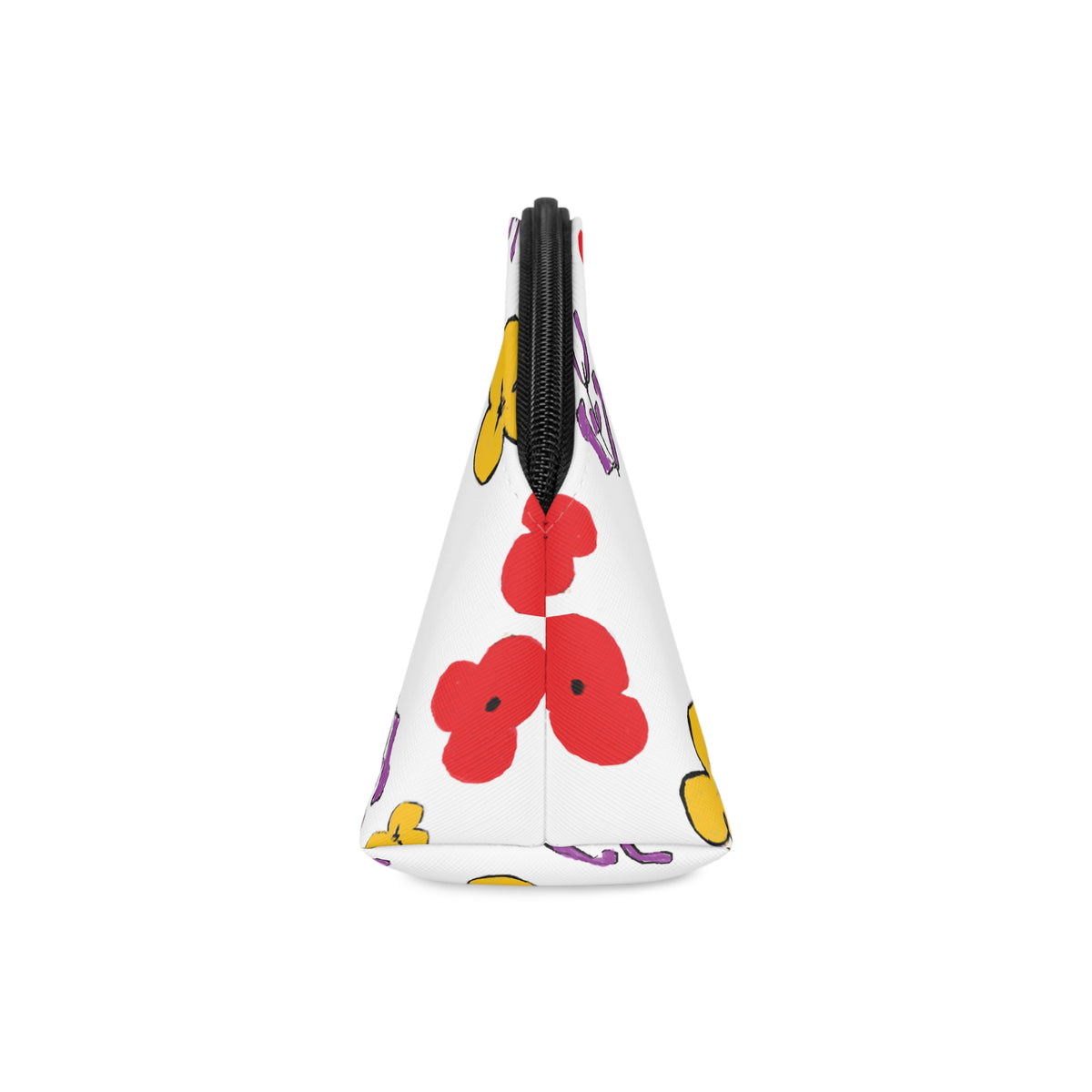 Floral Pansy Print Makeup Bag — Colorful Red, Yellow & Purple Cosmetic Pouch