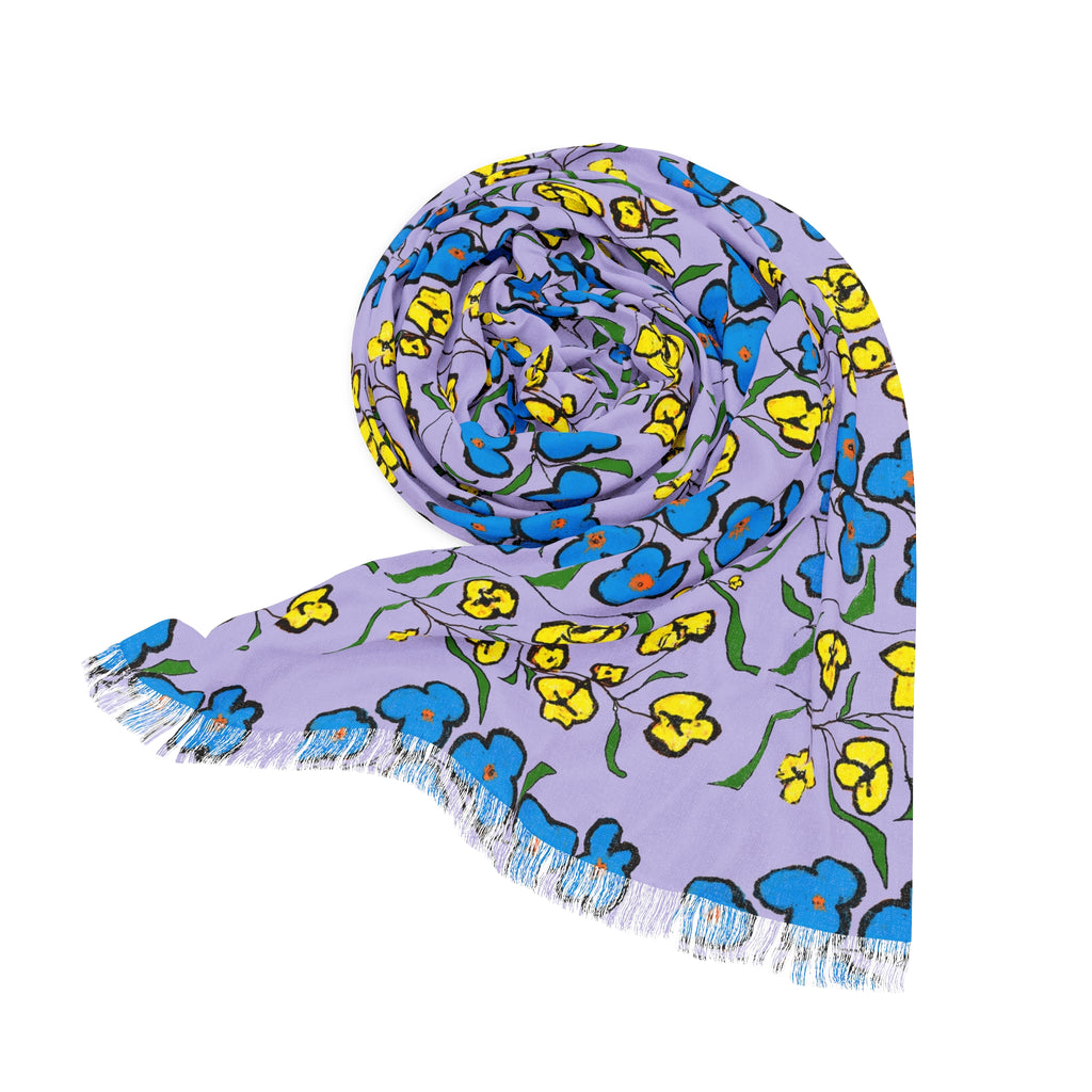 Pastel Floral Lightweight Scarf — Lavender Blue Yellow Spring Accessory