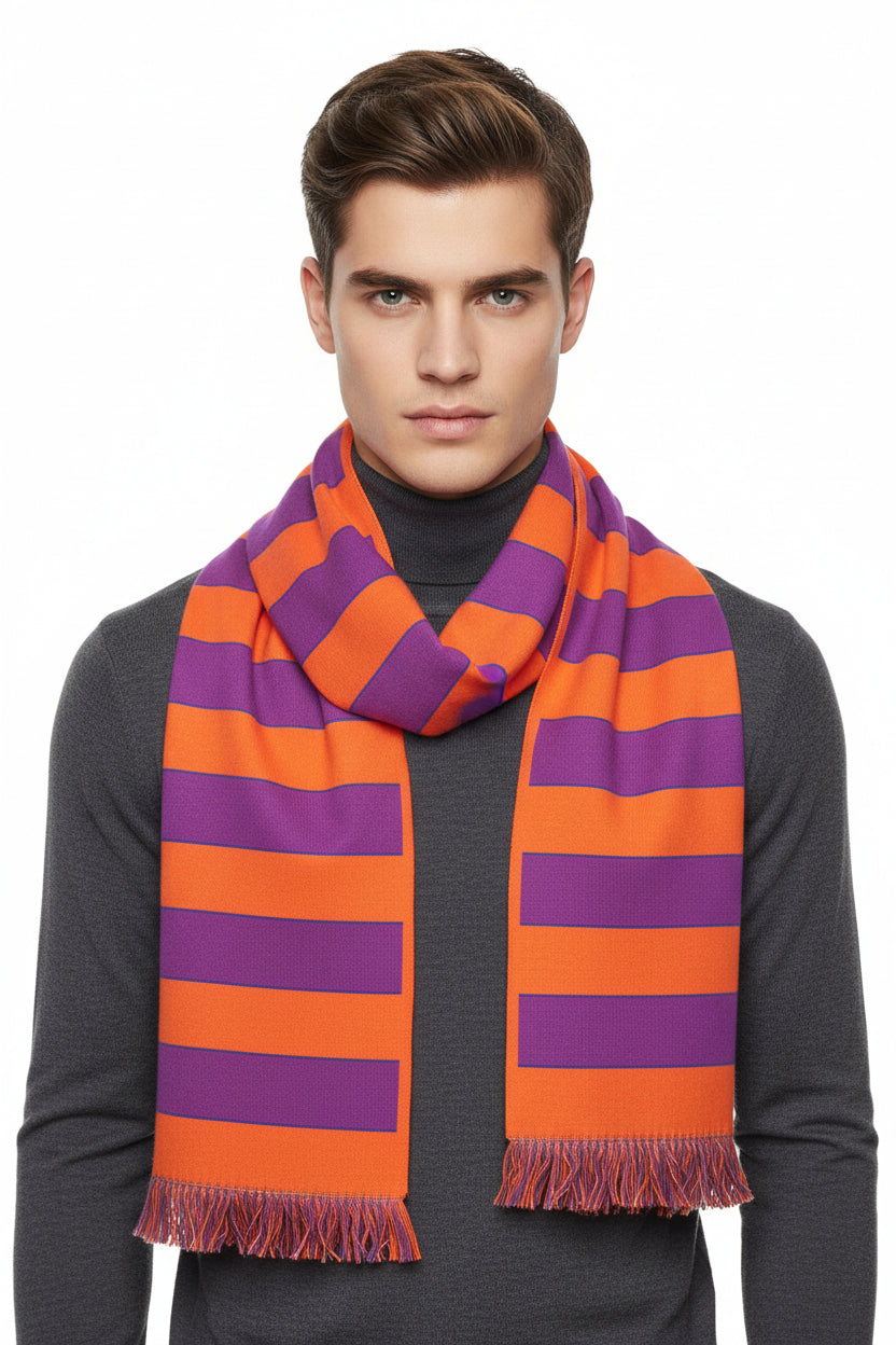 Bold Striped Scarf — Reversible Orange & Purple Lightweight Fashion Scarf