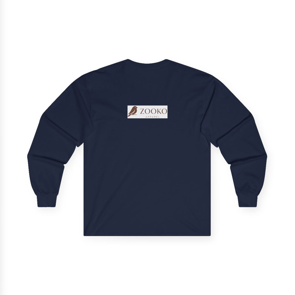 Azure Echo Long Sleeve Tee — Blue Stripe Silhouette Graphic