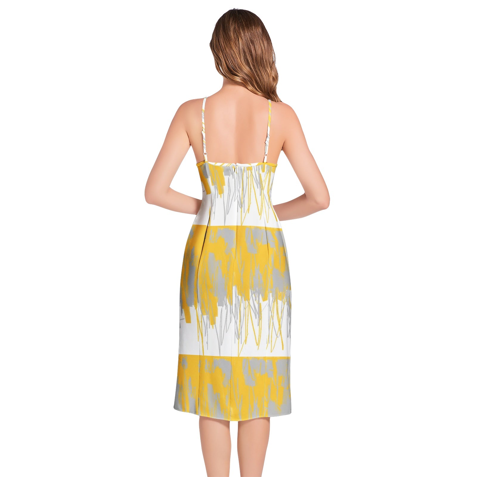 yellow Split Thigh V-Neck Cami Dress