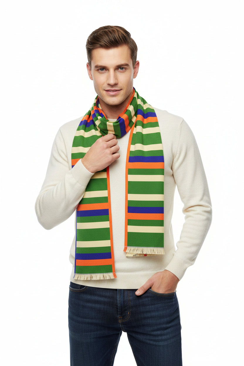 Light Striped Scarf – Lightweight Green & Pastel Stripe Fashion Wrap