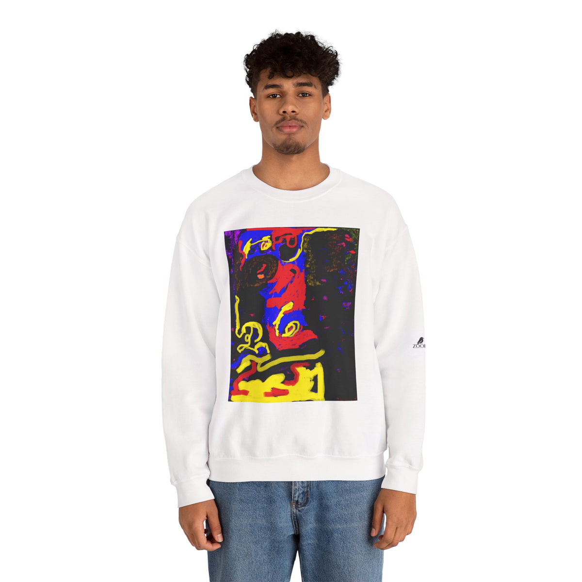 Abstract Neon Art Sweatshirt — Colorful Pop Portrait Crewneck