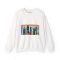 City Skyline Crewneck Sweatshirt — Colorful Urban Sunset Graphic