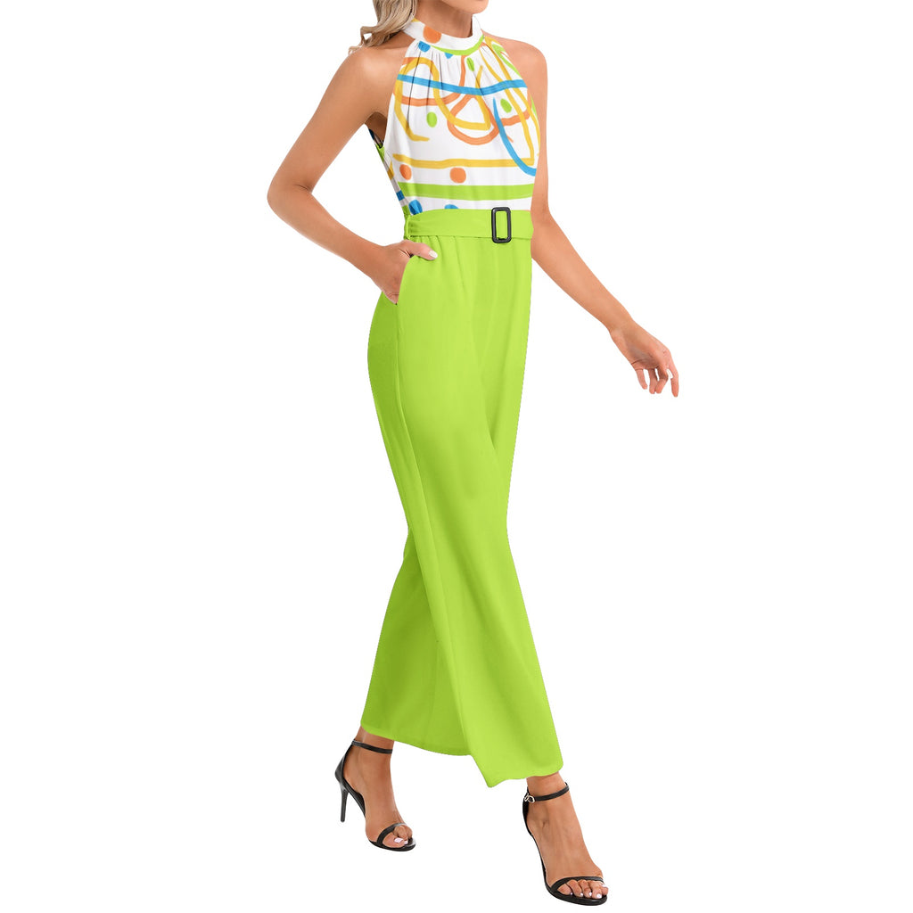 Halter Neck Buckle Belted Jumpsuit
