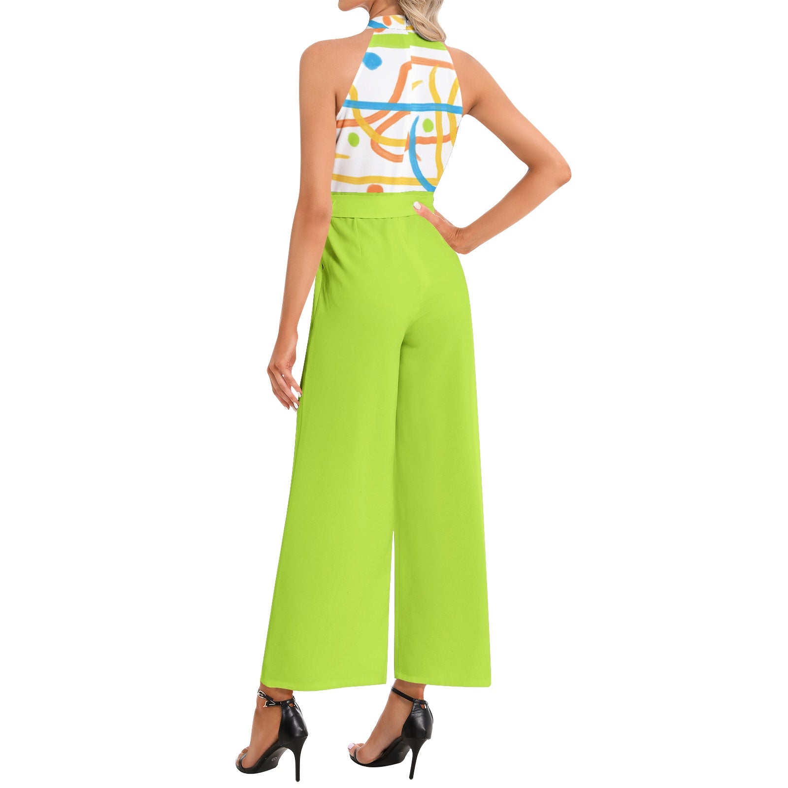 Halter Neck Buckle Belted Jumpsuit