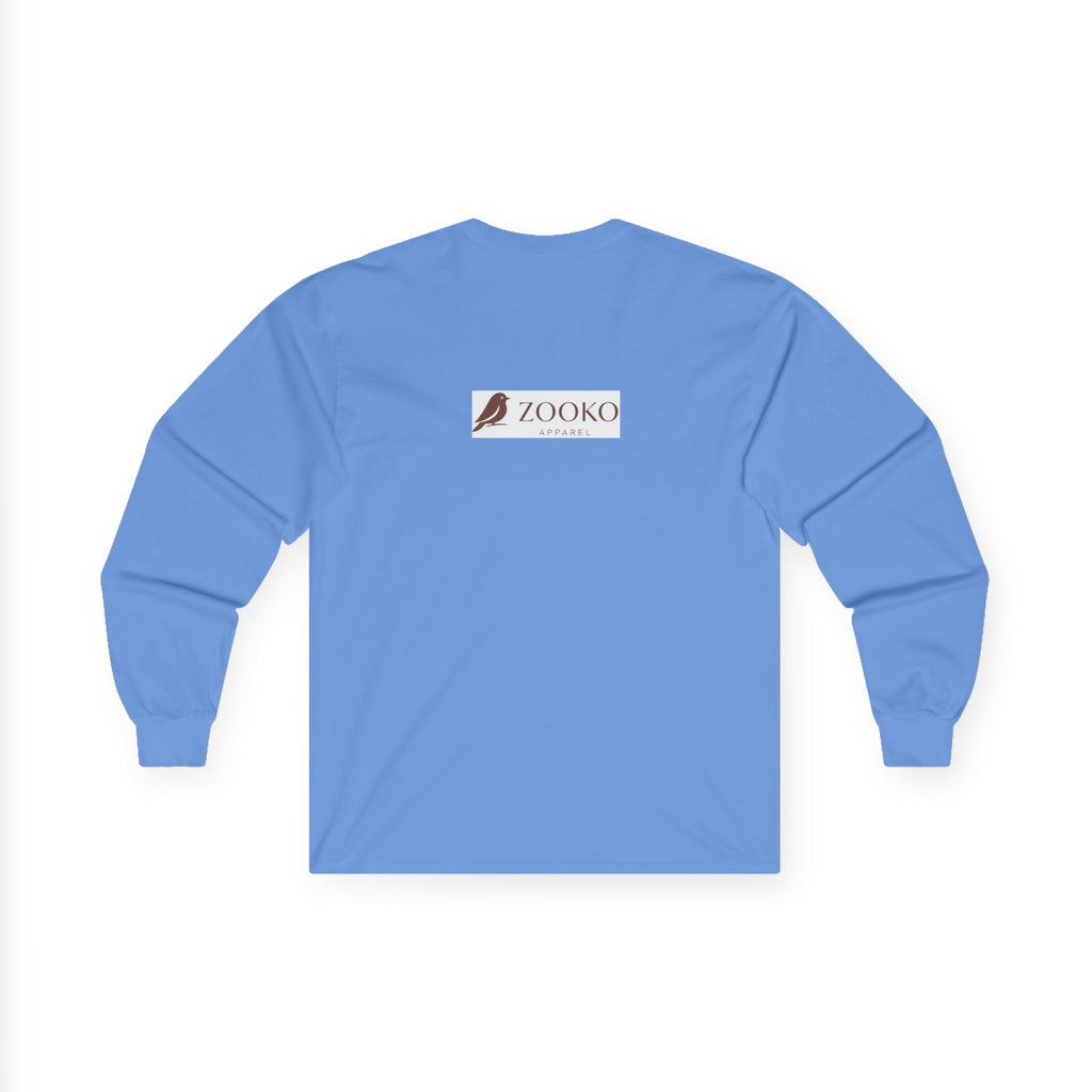 Azure Echo Long Sleeve Tee — Blue Stripe Silhouette Graphic