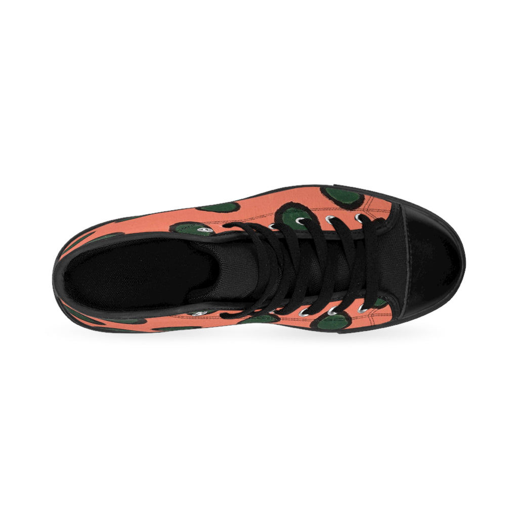 Women's Polka Dot High-Top Sneakers — Retro Peach & Green Dot Pattern