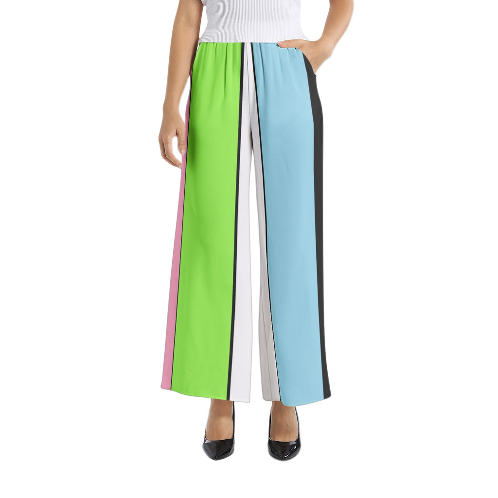 Color Stripes-Elastic Waist Wide Leg Pant