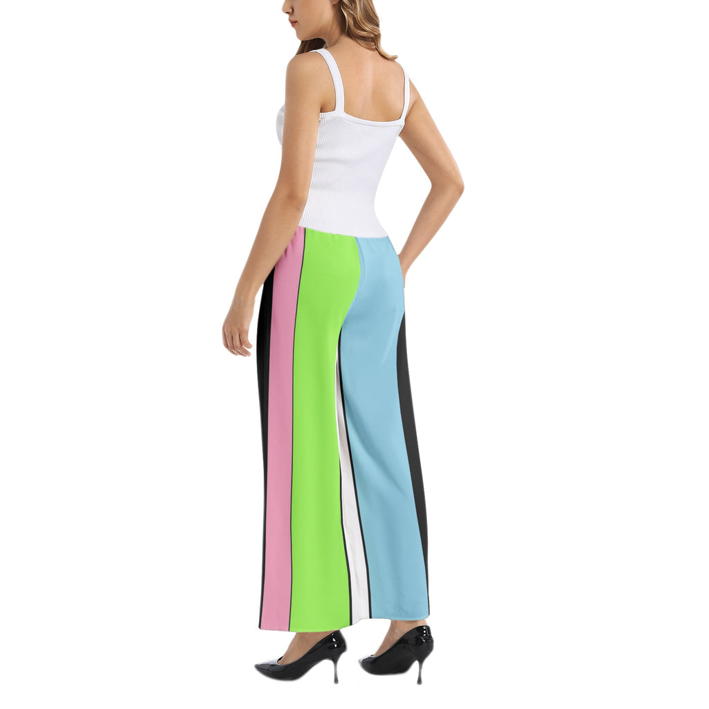 Color Stripes-Elastic Waist Wide Leg Pant