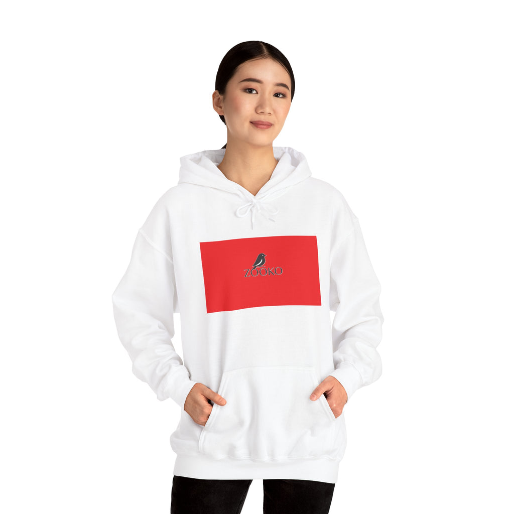 Zooko Logo Hoodie — Minimal Red Chest Graphic & Back Logo Pullover