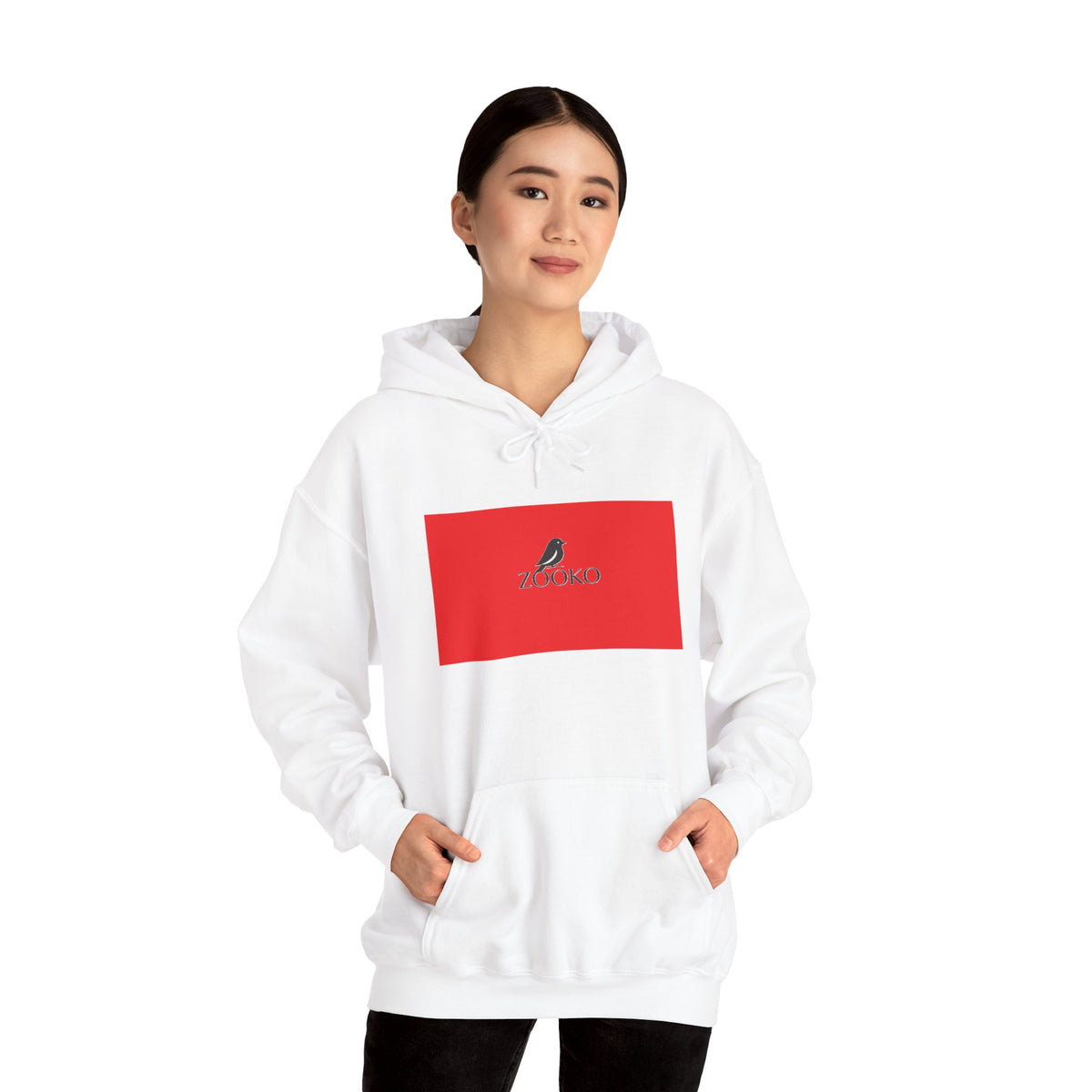 Zooko Logo Hoodie — Minimal Red Chest Graphic & Back Logo Pullover