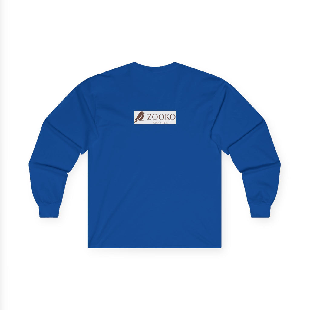 Azure Echo Long Sleeve Tee — Blue Stripe Silhouette Graphic