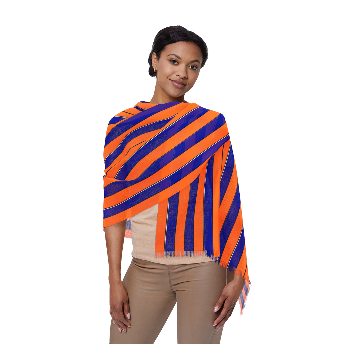 Striped Lightweight Scarf — Orange & Navy / Pink & Gray Reversible Knit