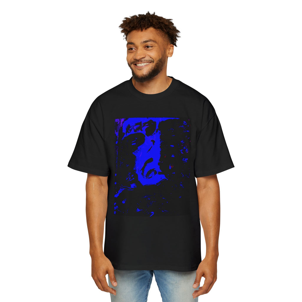 Oversized Tee — Midnight Mirage Abstract Blue Face Graphic