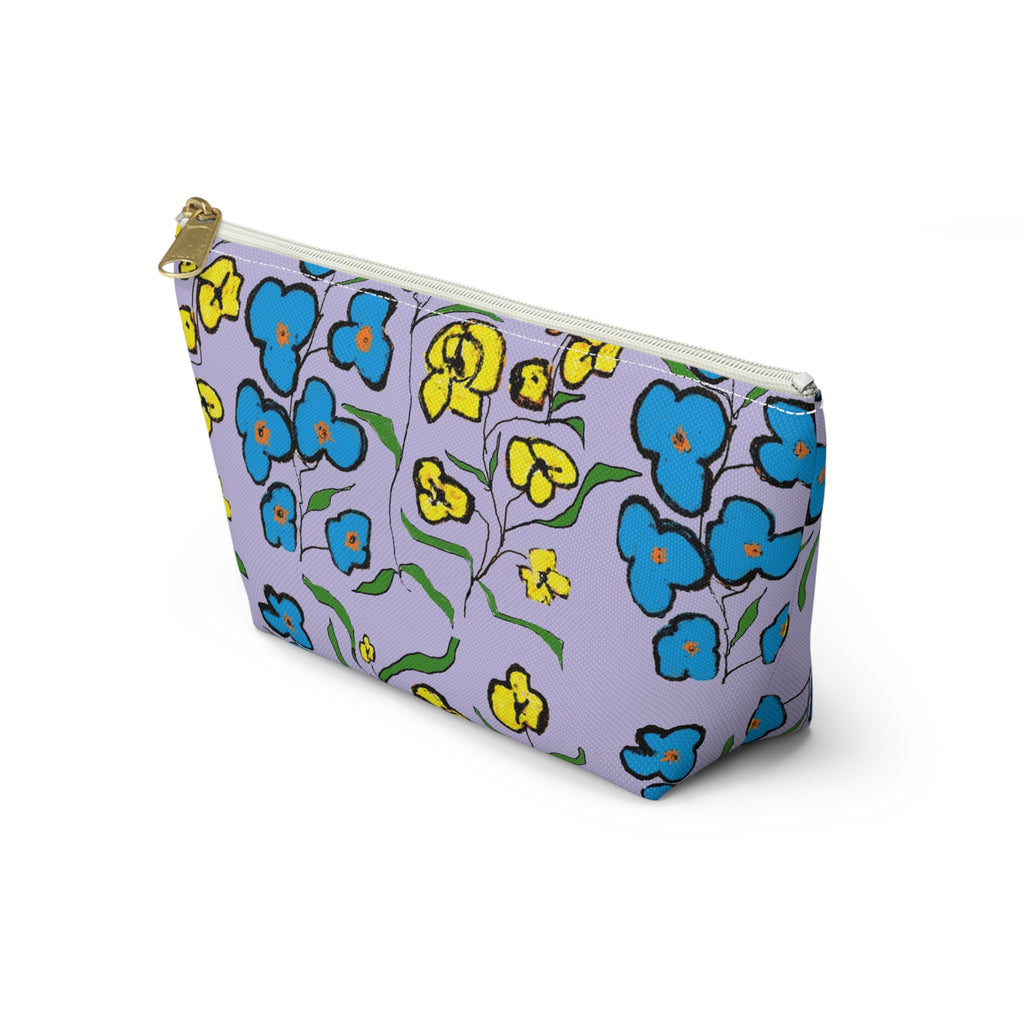 Floral Lavender Accessory Pouch — Blue & Yellow Wildflower Makeup Bag