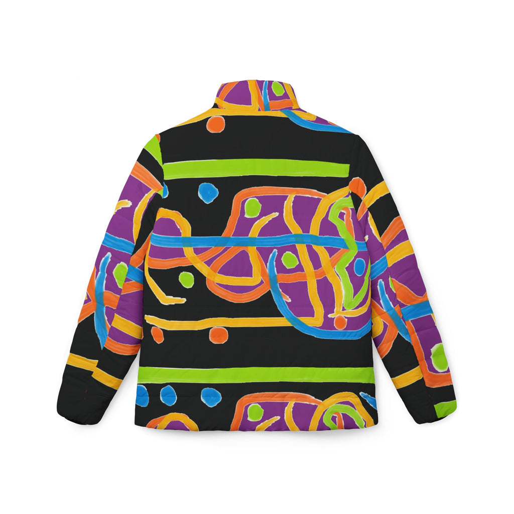 Abstract Neon Scribble women Puffer Jacket | Colorful Patterned Coat