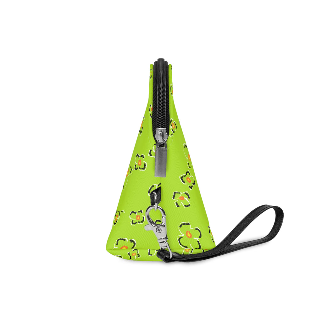 Green Floral Makeup Bag — Lime Leopard Print Cosmetic Pouch