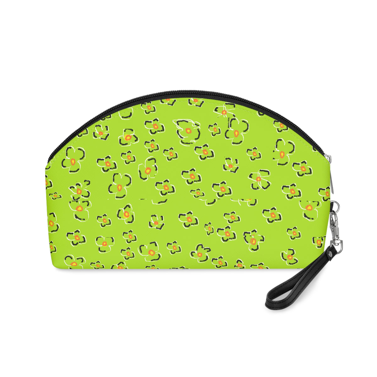 Green Floral Makeup Bag — Lime Leopard Print Cosmetic Pouch