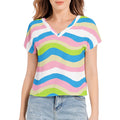 multicolor Batwing Sleeve V-Neck Top