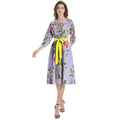 Floral Print-Boat Neck Belted Flared Dress