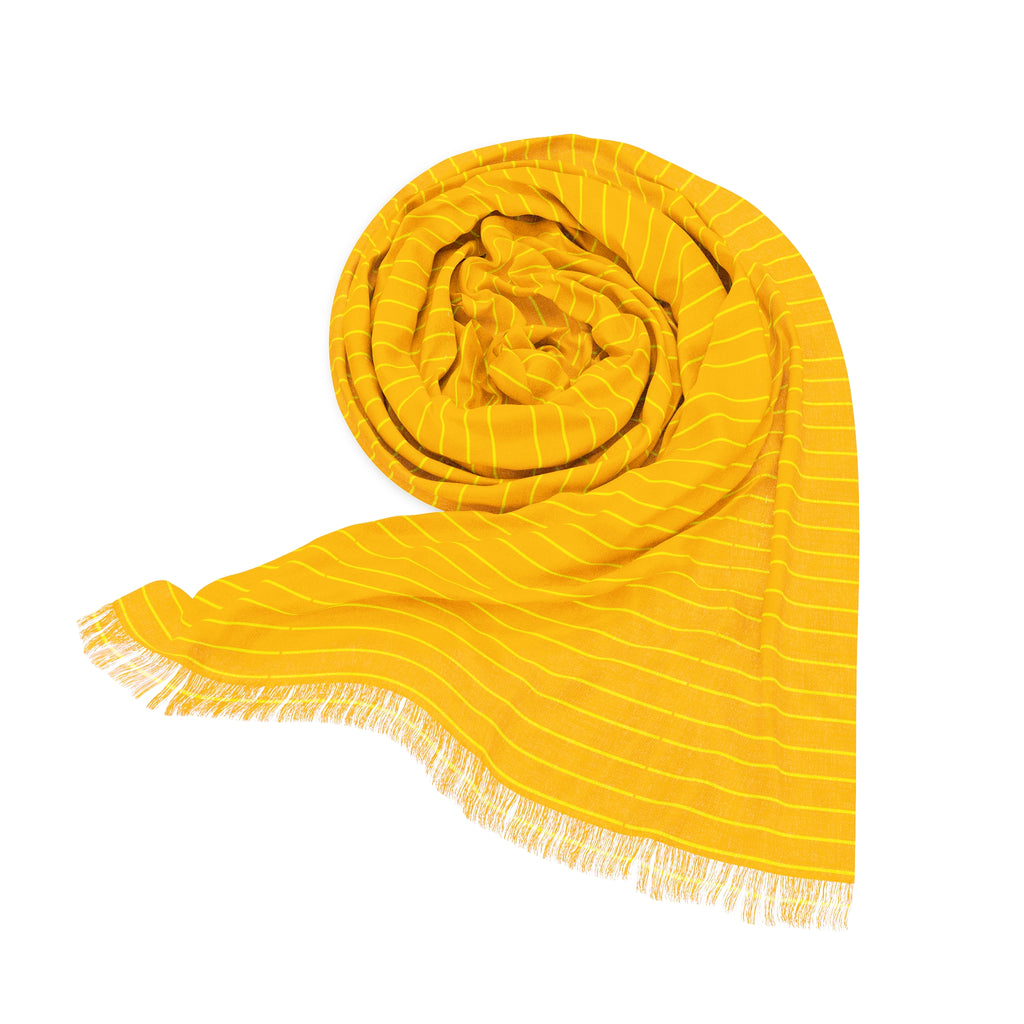 Lightweight Yellow Ribbed Scarf — Soft Fringe Accent, Spring/Summer Accessory