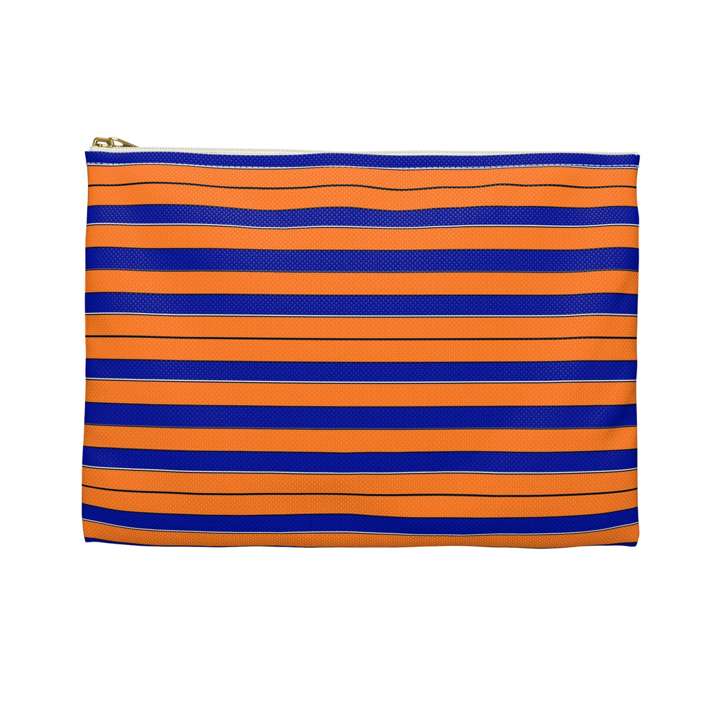 Striped Orange & Blue Accessory Pouch — Small Zip Cosmetic Bag