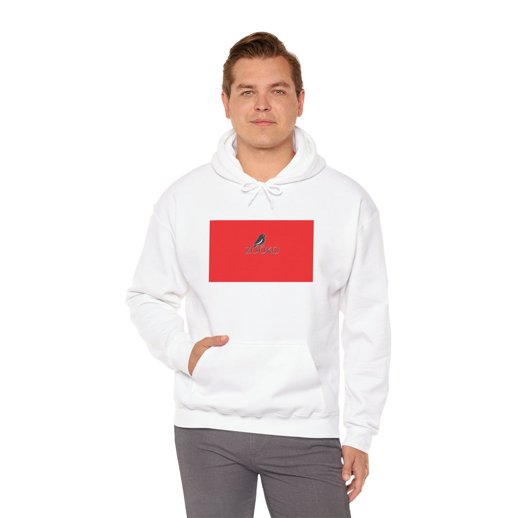 Zooko Logo Hoodie — Minimal Red Chest Graphic & Back Logo Pullover