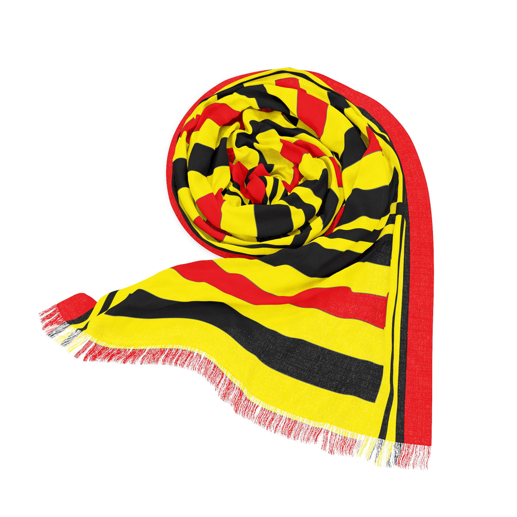 Striped Light Scarf — Yellow & Red Geometric Knit Fashion Scarf