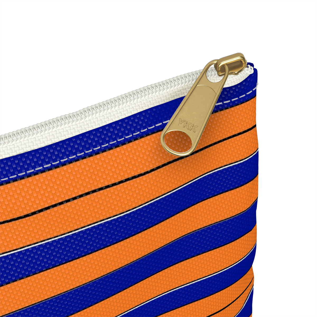 Striped Orange & Blue Accessory Pouch — Small Zip Cosmetic Bag