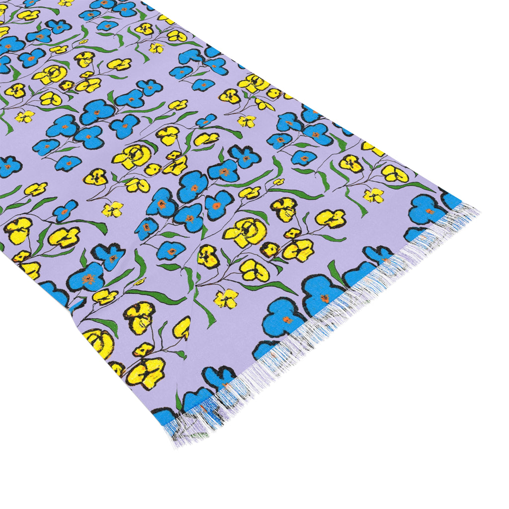 Pastel Floral Lightweight Scarf — Lavender Blue Yellow Spring Accessory