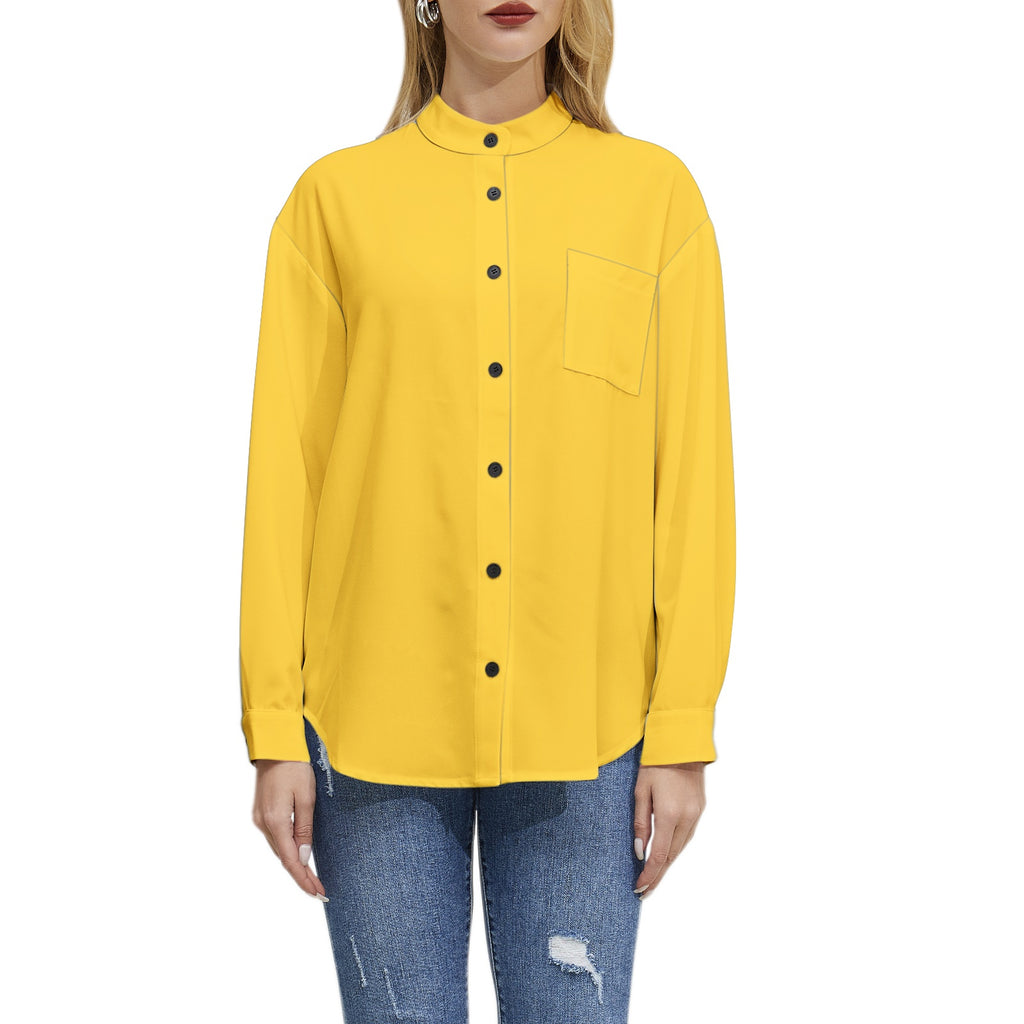 gold-Long Sleeve Button Up Casual Shirt Top