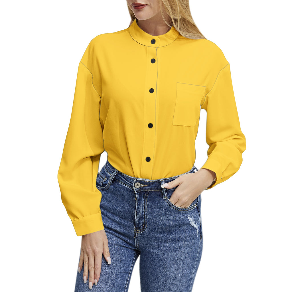 gold-Long Sleeve Button Up Casual Shirt Top