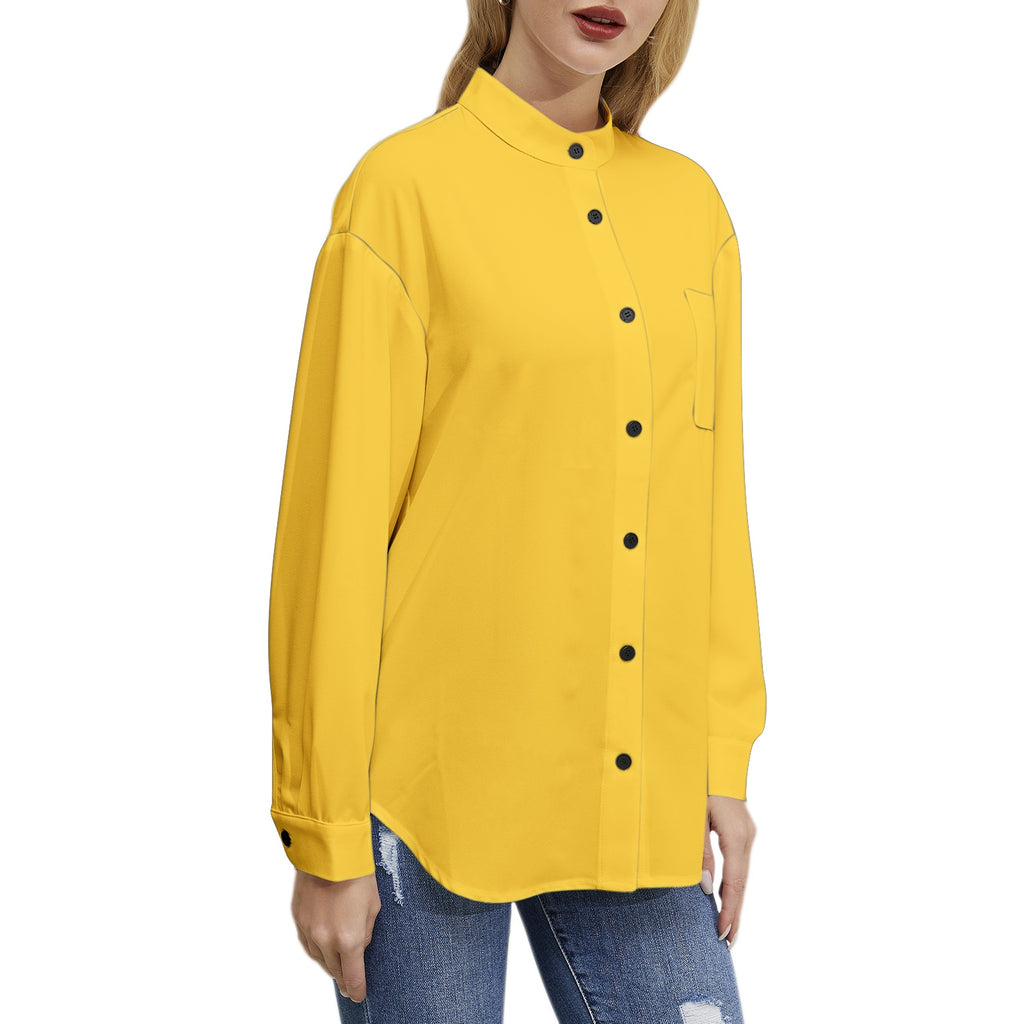 gold-Long Sleeve Button Up Casual Shirt Top