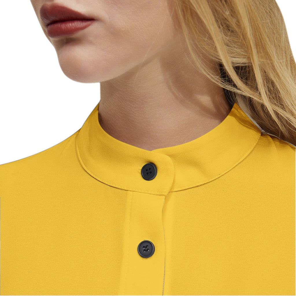 gold-Long Sleeve Button Up Casual Shirt Top